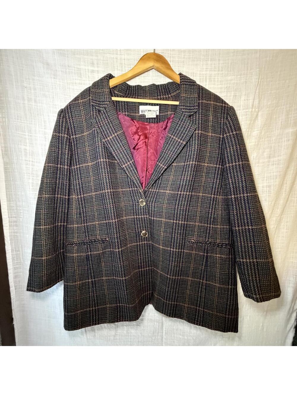 White Stag Plaid Wool Blend Blazer Jacket